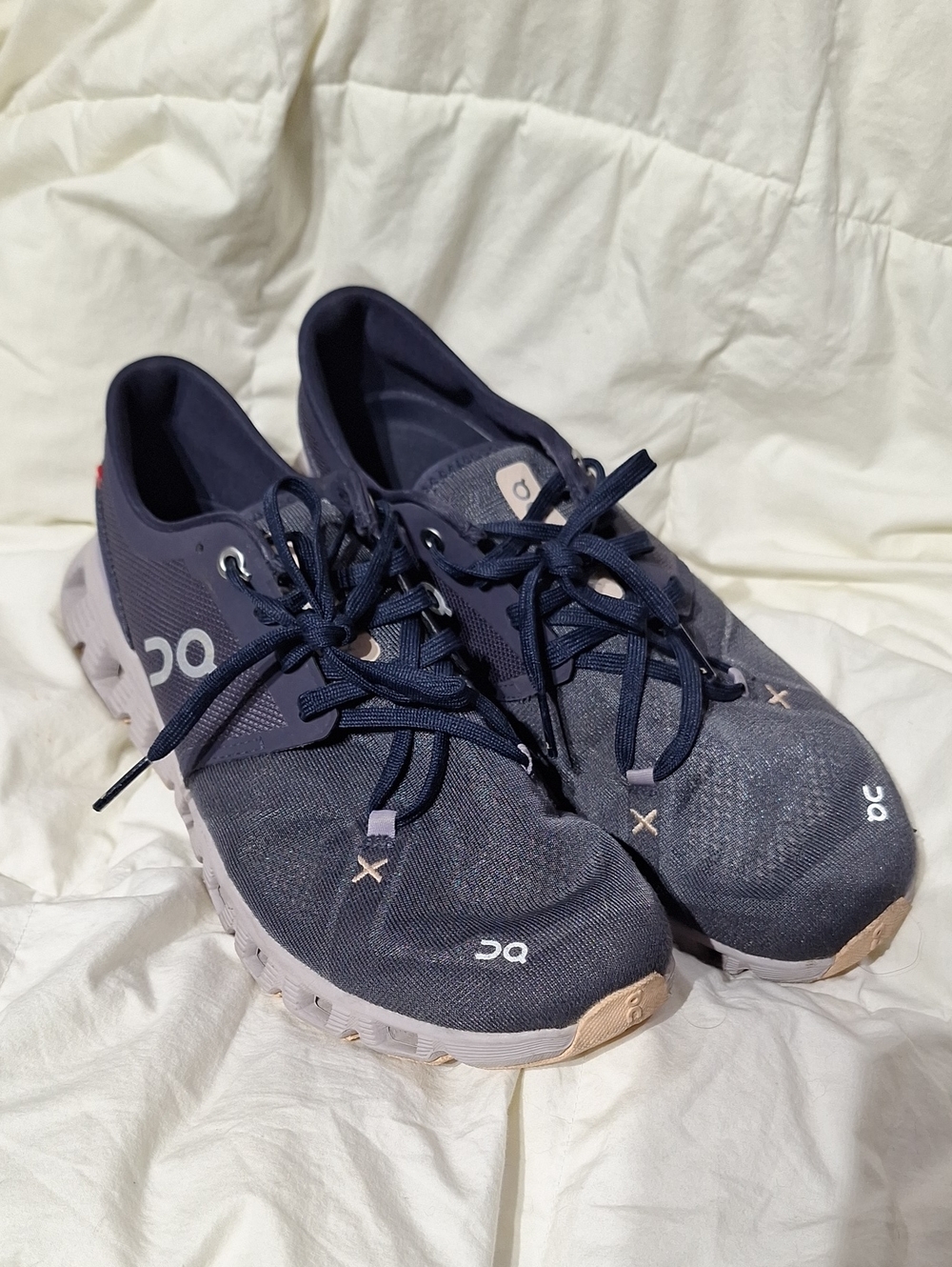On Cloud X Running Women's Athletic Shoes in Navy with Light Tan Accents